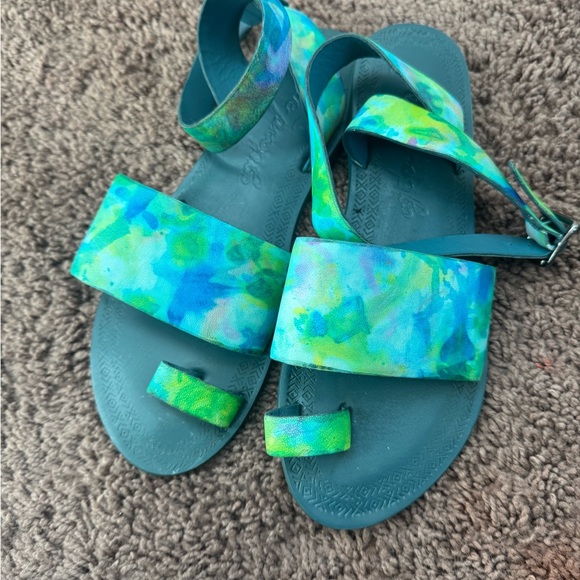 Free People Sun Peaks Leather Sandals Blue Green Combo Size 36.5 US 6 NEW - Picture 7 of 7